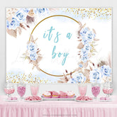 Lofaris Light Blue Flowers Its A Boy Baby Shower Backdrop